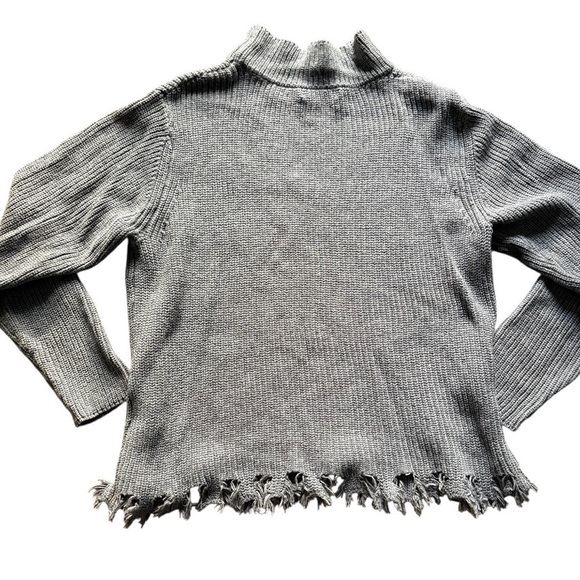 Distressed Hem Mock Neck Sweater Grunge Fall Layering XS Gray Cotton Cashmere - Picture 2 of 5
